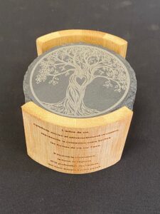 Set de 6 sous-verres en ardoise (thème arbre de vie)